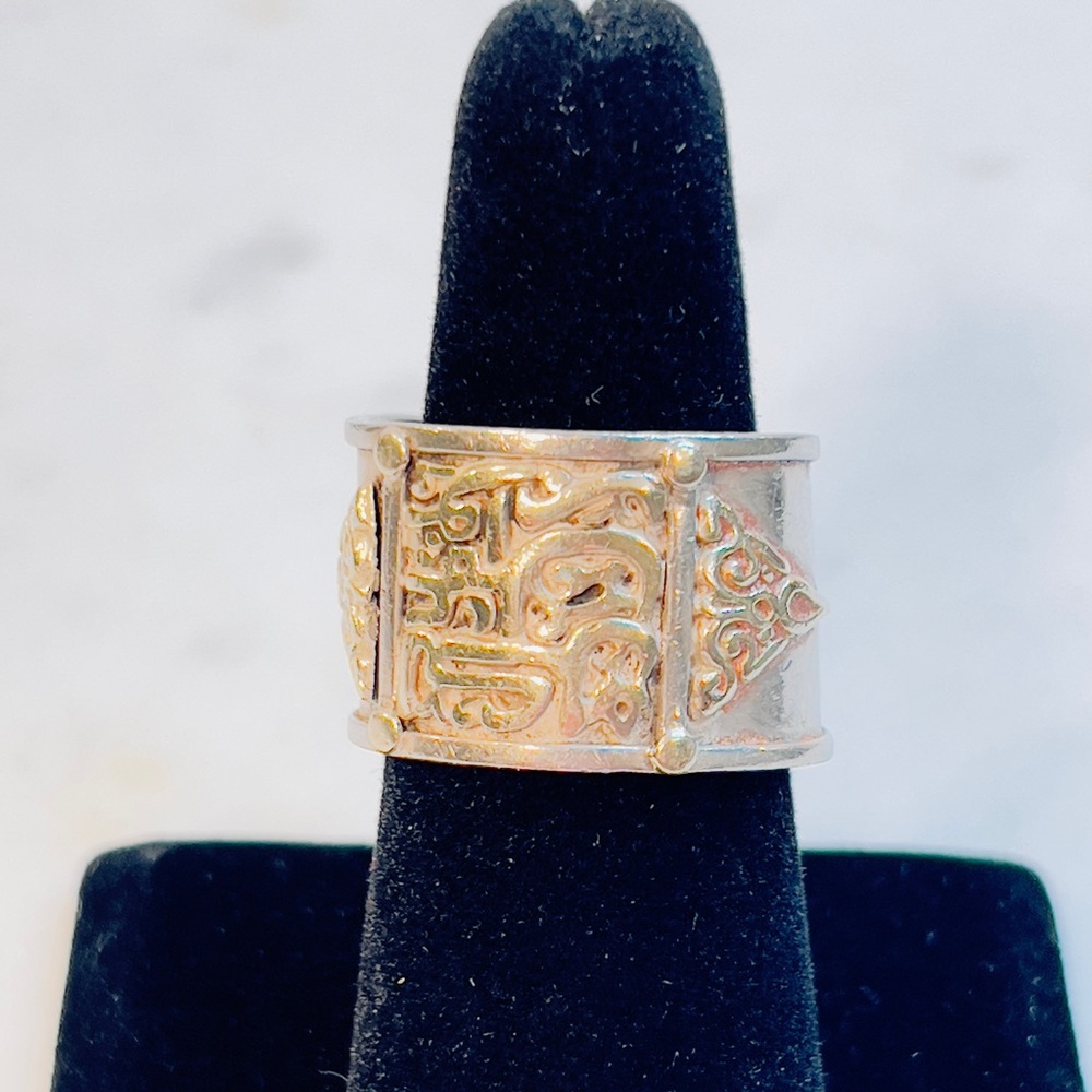 Vintage Sterling silver engraved cuff, adjustable ring